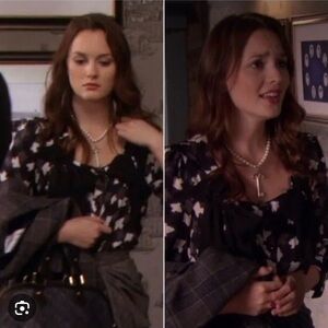 Milly Gossip Girl Blair Waldorf blouse 100% silk bow bird pattern coquette